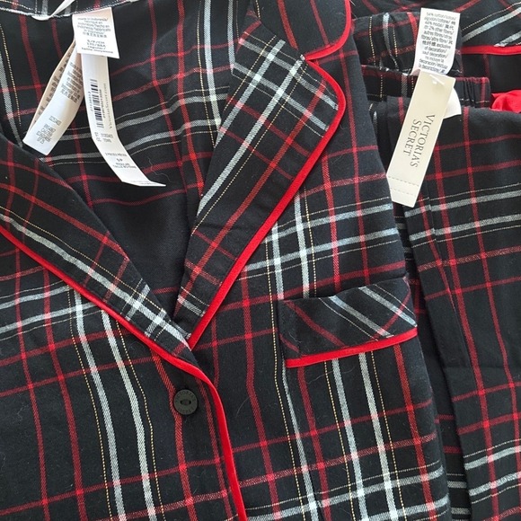 Victoria's Secret Flannel Long Pajama Set Black Red White Plaid Signature PJ S - Picture 8 of 10